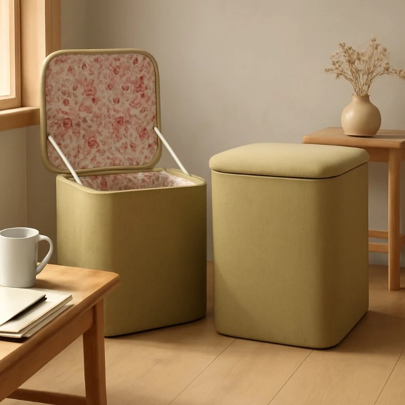 

Multifunctional Wooden Storage Stool, Fabric Sitting Storage Bench, Home Clothes Organizer, Toy Storage Box, Ottoman