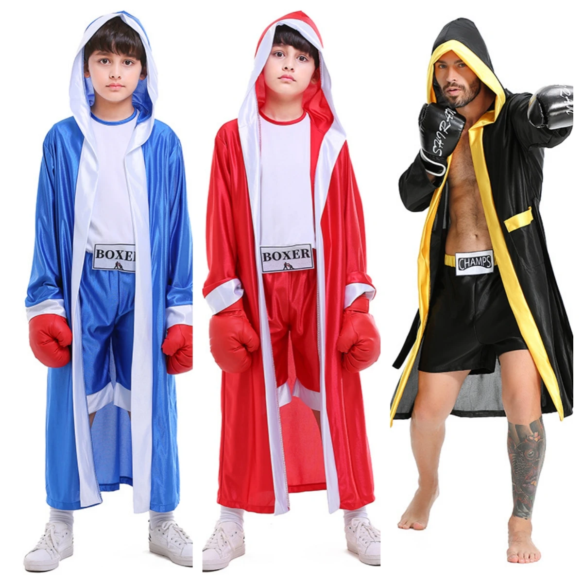 أزياء الهالوين التأثيرية للرجال البالغين مع غطاء محرك السيارة فنون الدفاع عن النفس رداء الرجال الملاكمة الزي مرحلة الأداء التقليدي...