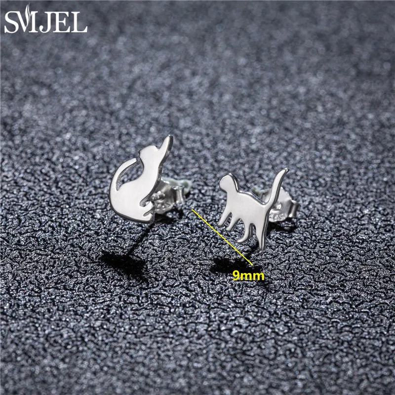 Real 925 Sterling Silver Dog Paw Earrings for Women Lovely Cat on Moon Earring Fashion Kitten Piercing Jewelry Animal Studs Gift