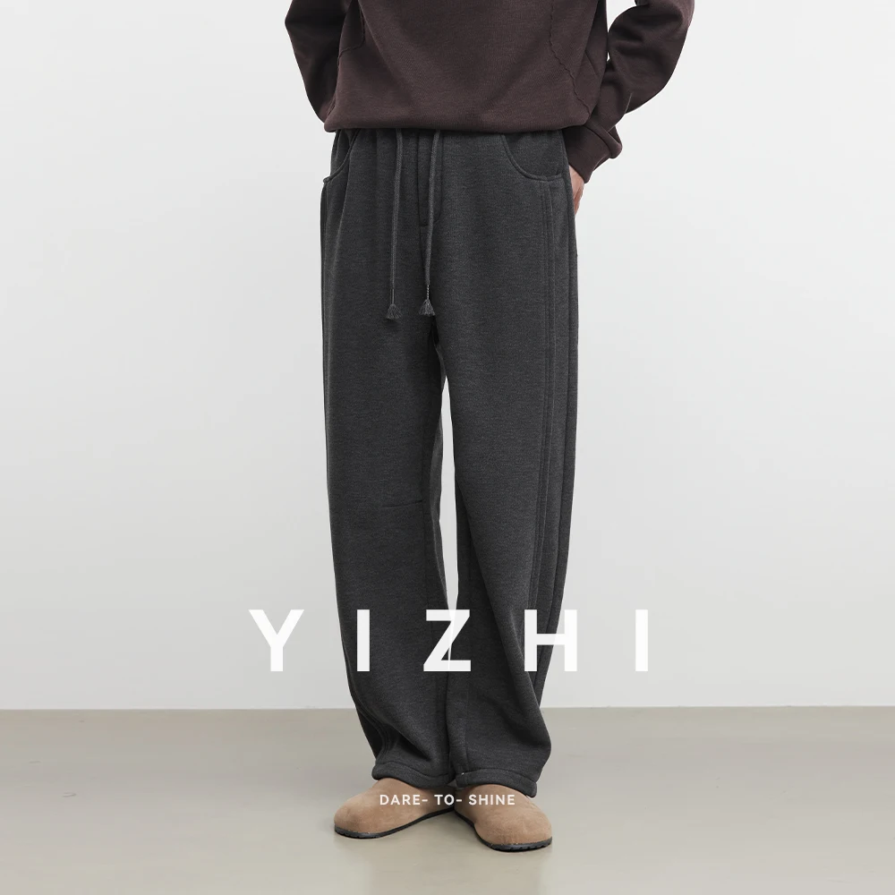 Moda masculina pesado veludo quente calças casuais 2025 outono e inverno novo solto casual malha moda versátil moletom