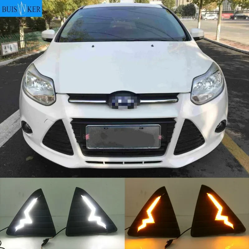 

12V LED Car DRL for Ford Focus 3 MK3 2012 2013 2014 2015 daytime running lights fog lamp cover with turn off and dimming Relay