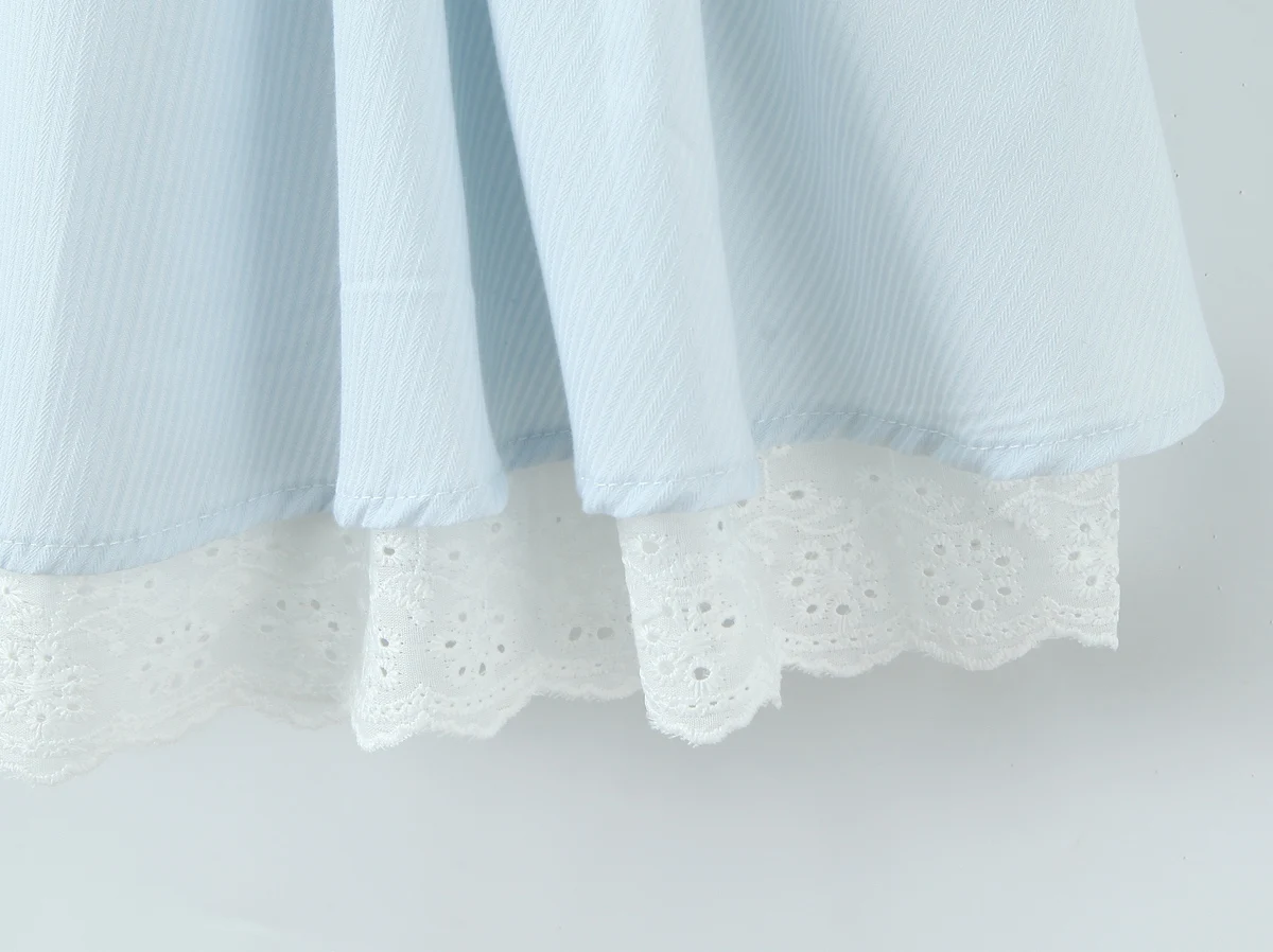 Princesa luz azul emendado renda branca ruched peito estilingue vestido feminino amarrando faixas 2 camadas plissado bolo vestidos