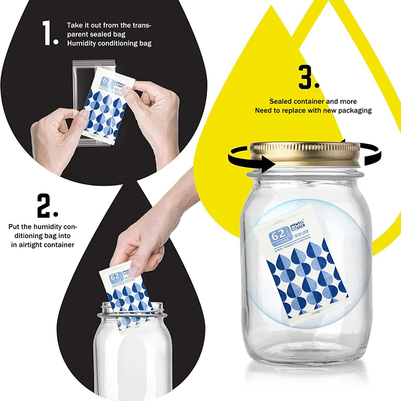 Pacchetti idratazione ottimale 4g / 8g, 62% RH per conservare e polimerizzazione di boccioli di fiori e erbe, bilanciatore dell'umidità