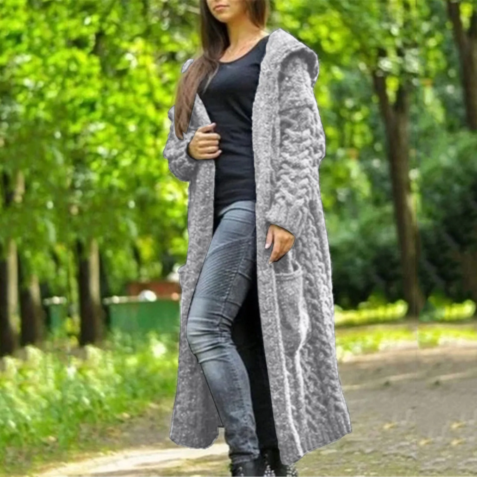 Sweatshirts Cardigan Women Solid Color Long Sleeve Braid Knit Cardigan Female Autumn Winter Hooded Pocket Sweater Coat Overcoats