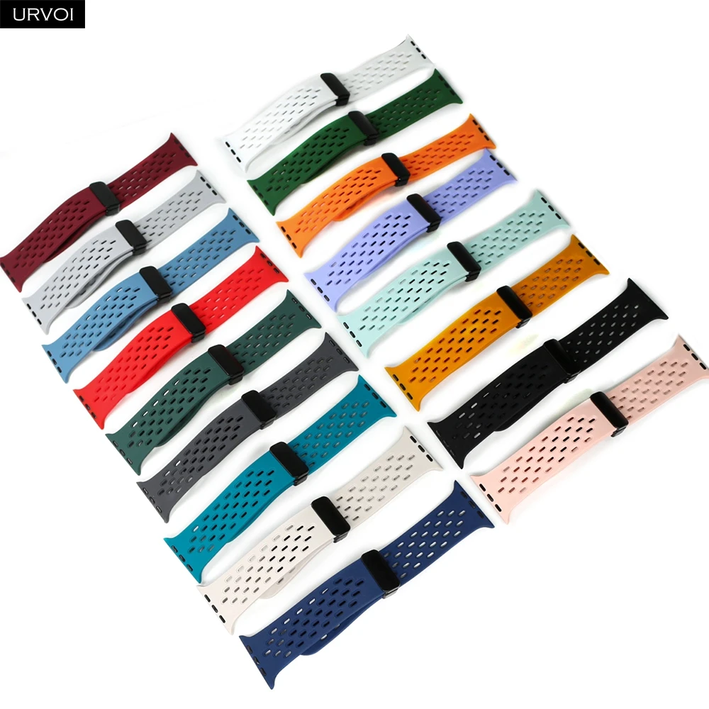 URVOI Band for Apple Watch Band Ultra 2 series 11109 8 SE  breathable Silicone strap for iWatch D buckle metal closure wristband