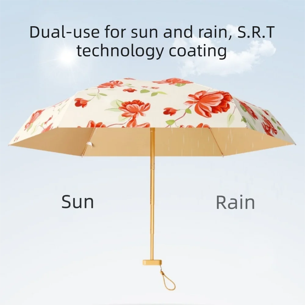 Folding Mini Sun Umbrella Dual Use UV Protection Pocket Rain Umbrella 6 Ribs Design with Wallet Pocket Capsule Parasol Summer