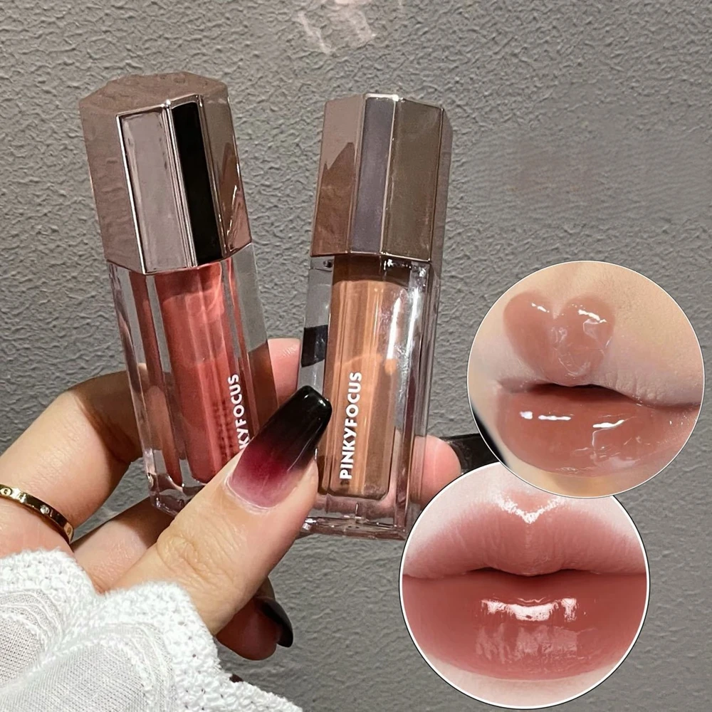 Brown Glitter Lip Glaze Lasting Shimmer Mirror Water Lip Gloss Waterproof Jelly Plumping Lipstick Make Up Moisturizing Lip Tint