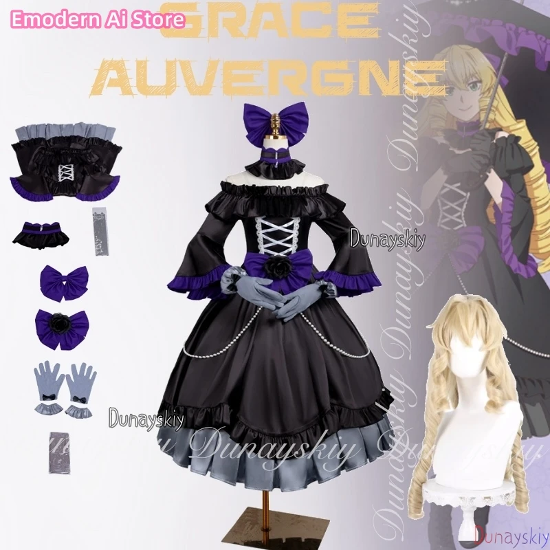 

From Bureaucrat to Villainess：Dad's Been Reincarnated! Anime Grace Auvergne With Black Lolita Dress Cosplay Of Suit