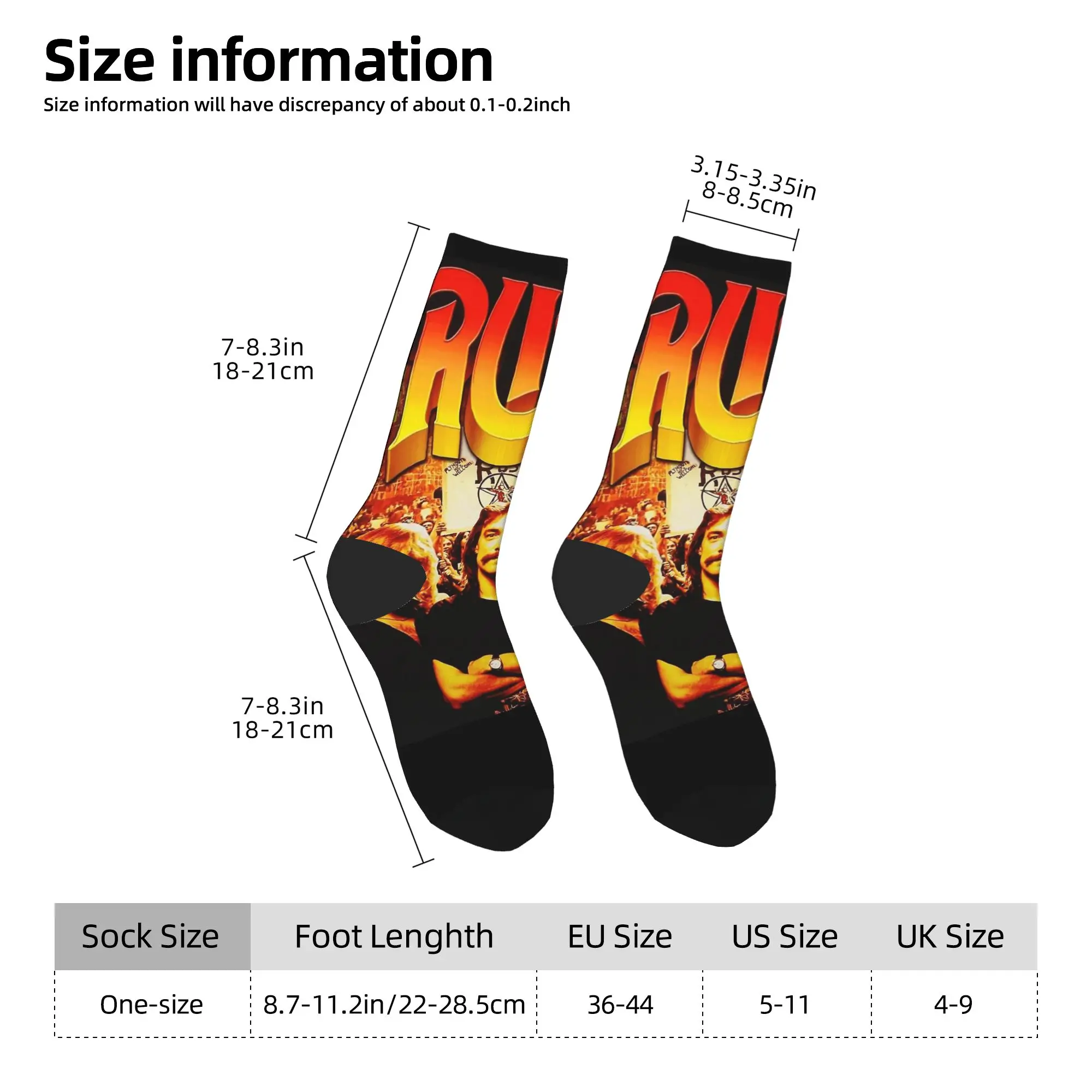 Concert Rush Band Vintage Tour chaussettes bas décontractés printemps anti-dérapant hommes chaussettes doux respirant conception escalade chaussettes