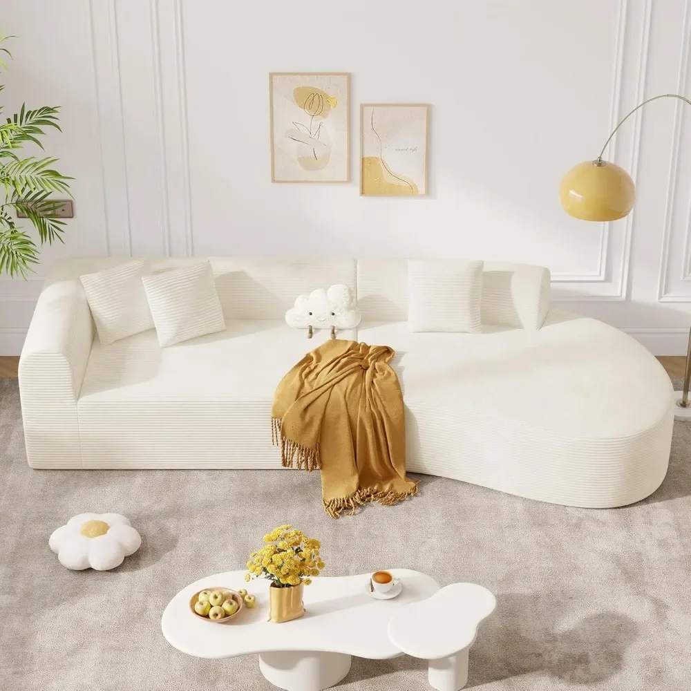 Modern Cloud 126'' Übergroßes, gebogenes Sofagarnitur, tiefer Sitz, Cord-Polstercouch für Wohnzimmer, übergroße L-förmige Lounge