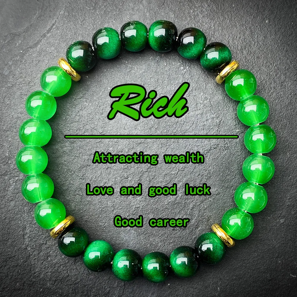Bracelet en pierre d'oeil de tigre en cristal d'imitation vert naturel, Bracelet en cristal d'énergie pour attirer la richesse, bijoux Vintage porte-bonheur