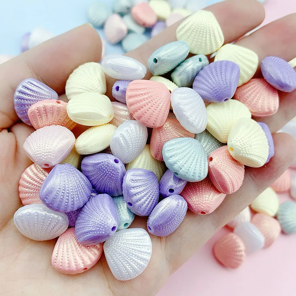 50Pcs Acrylic Loose Beads Shell Shape Spacer Beaded Pearlescent Macaron Color For Jewelry Making DIY Necklace Bracelet 14*16mm