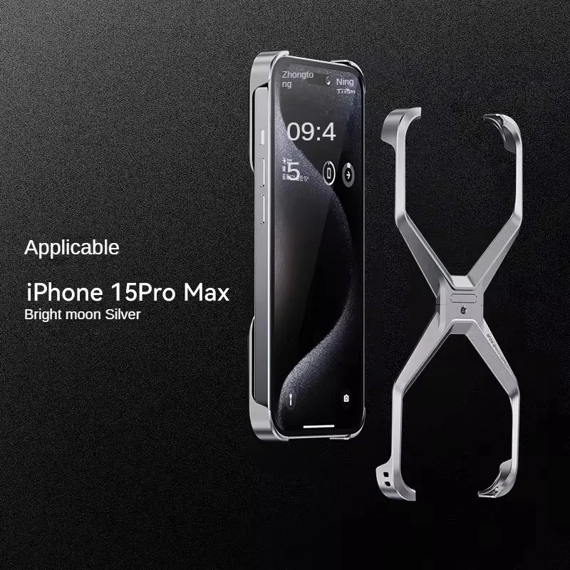 Aluminum Alloy Removable Rimless Phone Case For iPhone 13 14 15 Pro Max Shockproof Phone Cover Heat Dissipation Armor X Type