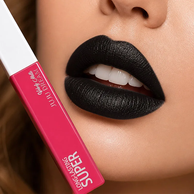 JUJU DREAM Matte Liquid Lipstick Black Long Lasting Waterproof Velvet Lip Gloss