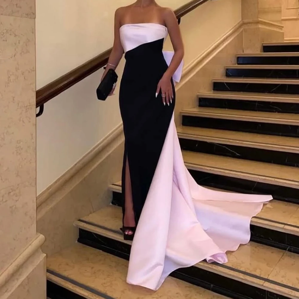 

Customized Mermaid Evening Dresses Floor-length Strapless Sleeveless Prom Gown Simple Fashion Draped Backless Party Gown