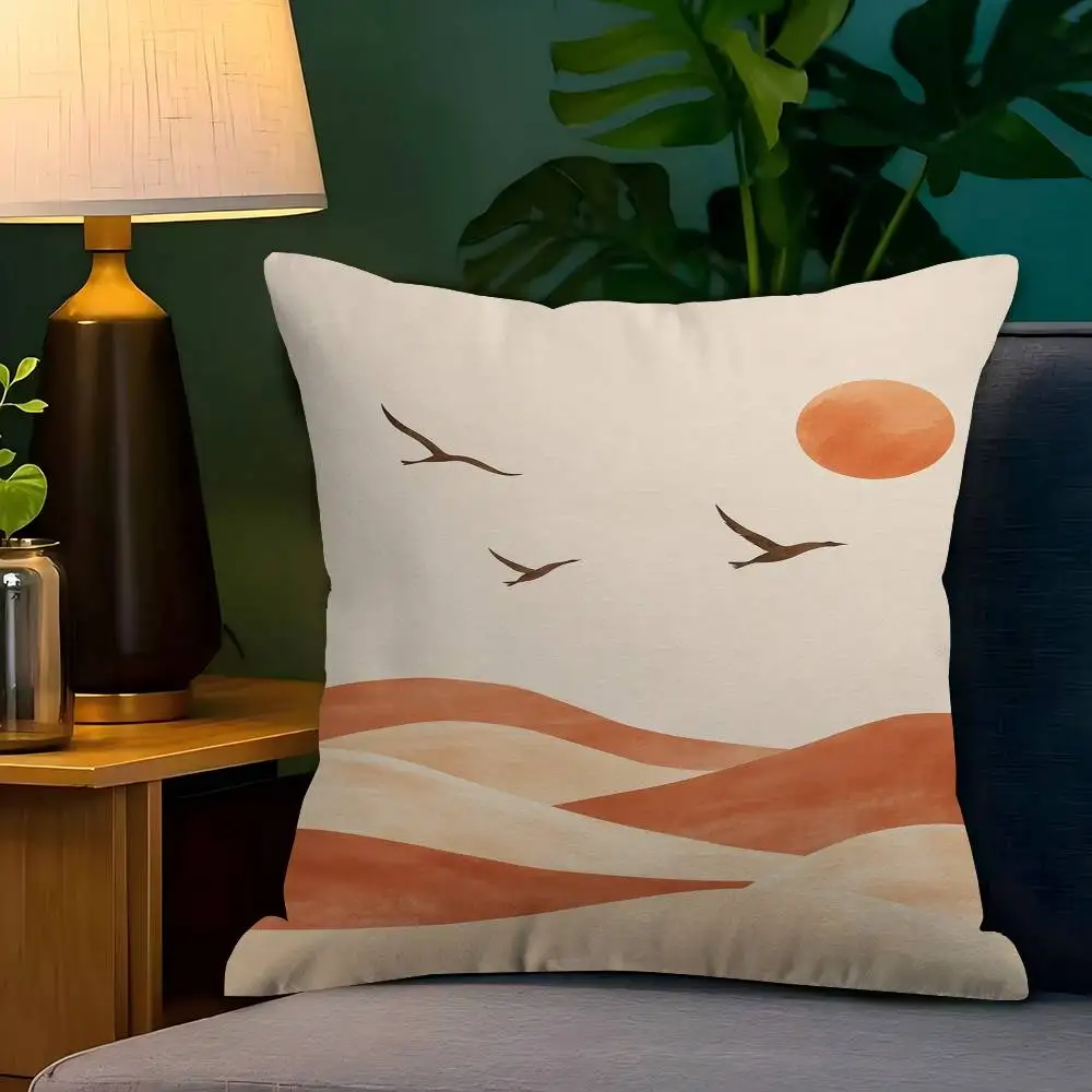 

Modern Minimalist Boho Style Trees Birds Sun Landscape Pillow Cover Sofa Cushion Cover Home Room Decoration Children Gift