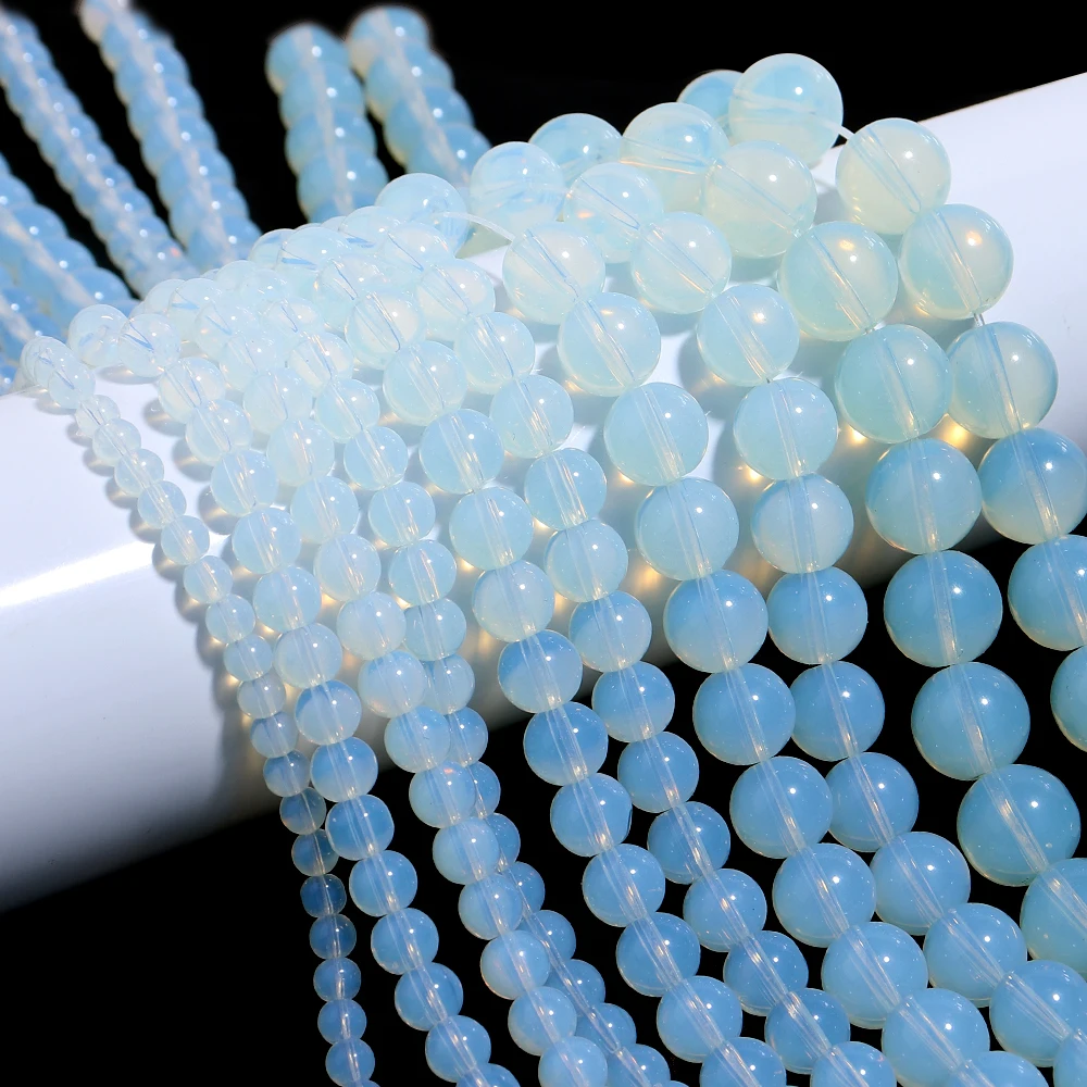 Natural White Opal Stone Beads 4 6 8 10 12mm Round Loose Gemstone Beads For Jewelry Making DIY Bracelets Necklace Accessories
