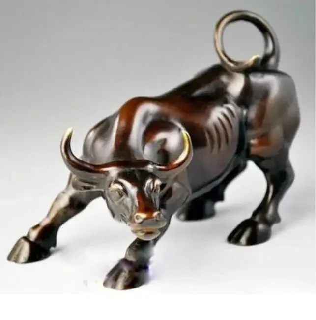 Copper Statue Copper Brass CHINESE crafts decoration Big Wall Street Bronze Fierce Bull OX Statue 8inch