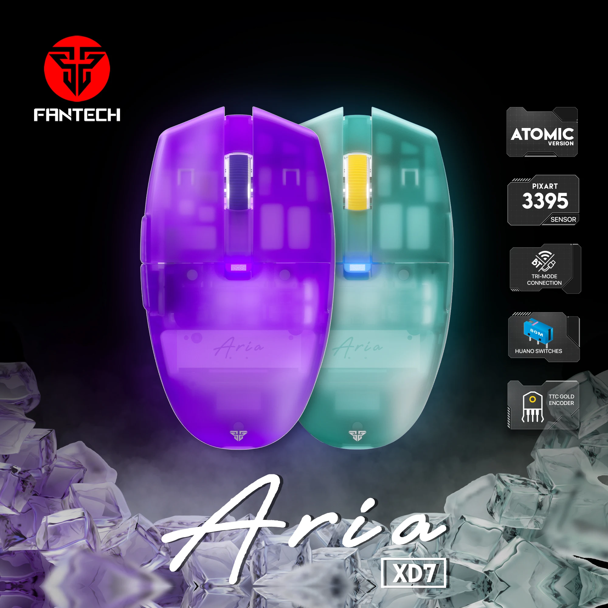 

FANTECH ARIA XD7 PAW3395 Wireless Gaming Mouse Transparent Shell 59g Lightweight 26000DPI Esports Mouse Mice For PC Gamer