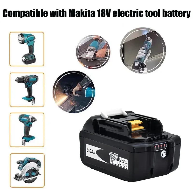 Batería recargable para herramientas eléctricas Makita, 18V, 6000mAh, con LED Li-ion de repuesto LXT BL1860B BL1860 BL1850 + cargador 2A