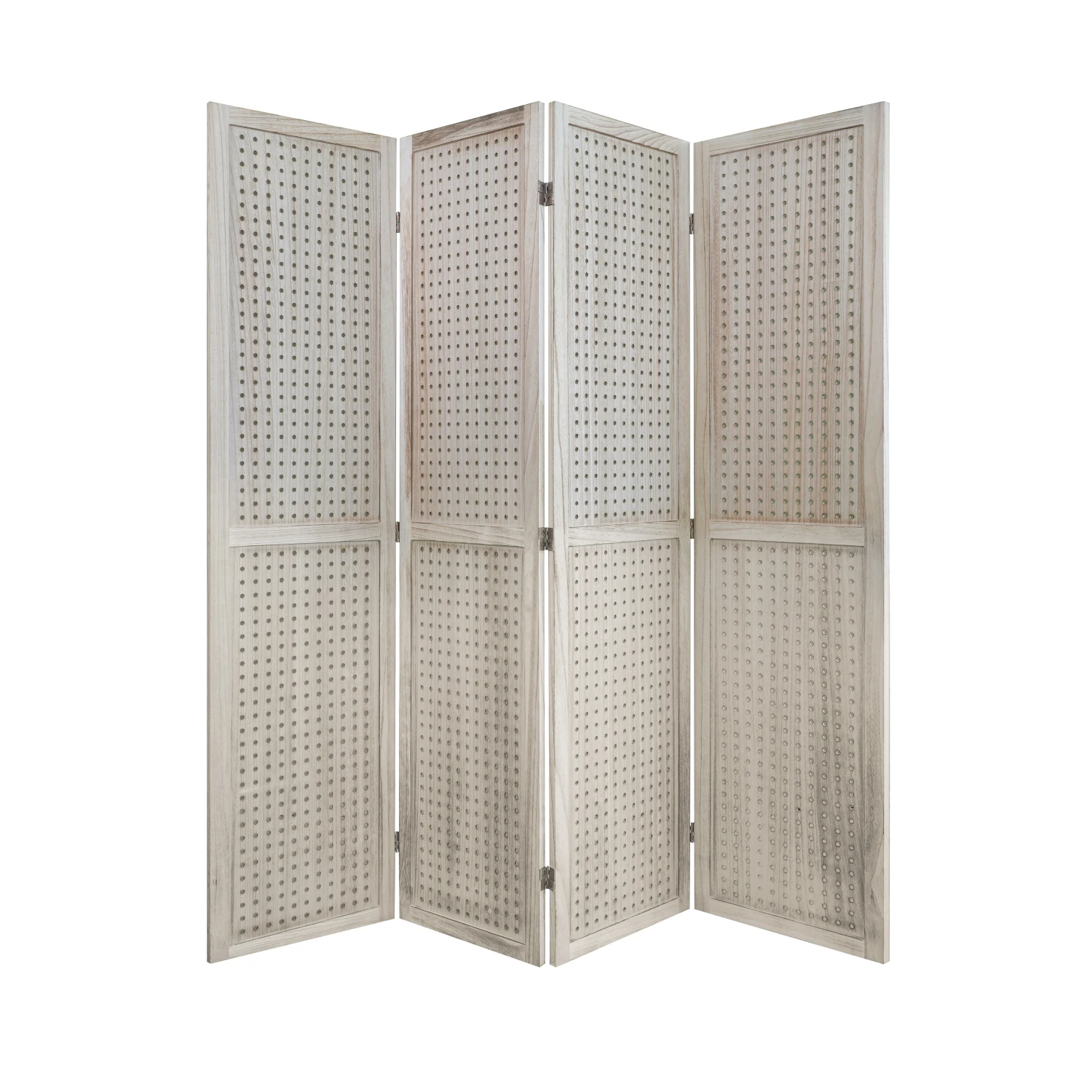 4 Panel Room Divider, 5.6Ft Pegboard Display Wooden Room Divider Folding Privacy Screen Room Divider Freestanding Peg Board Disp