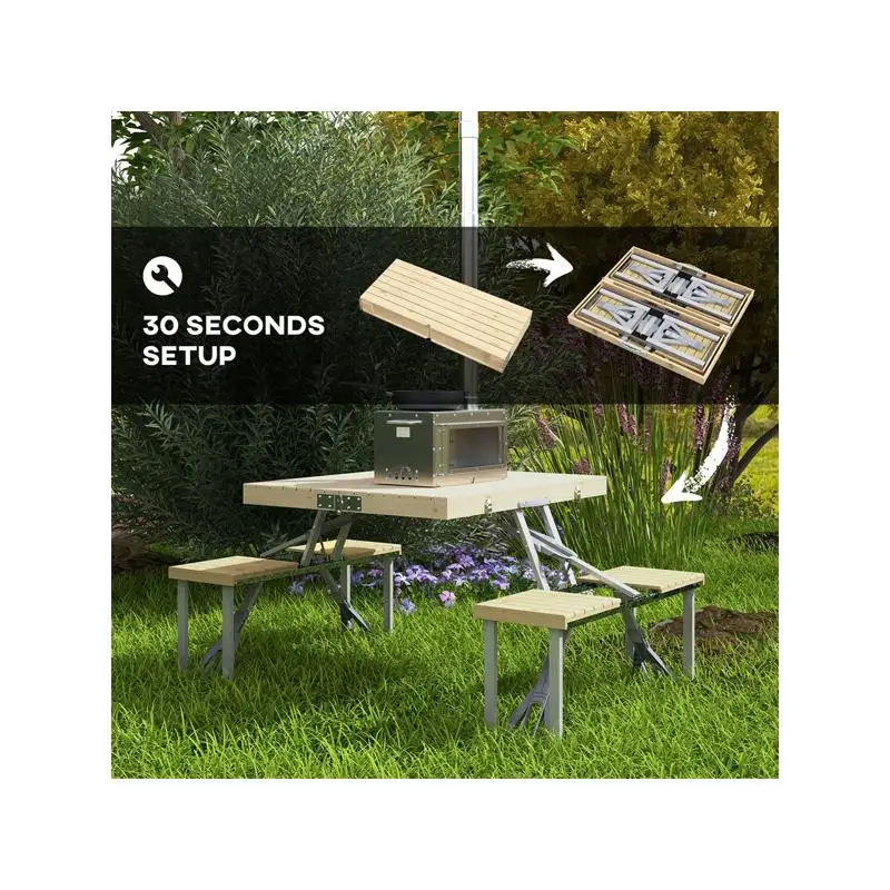مجموعة طاولة نزهة خشبية خارجية للتجمعات العائلية والشواء