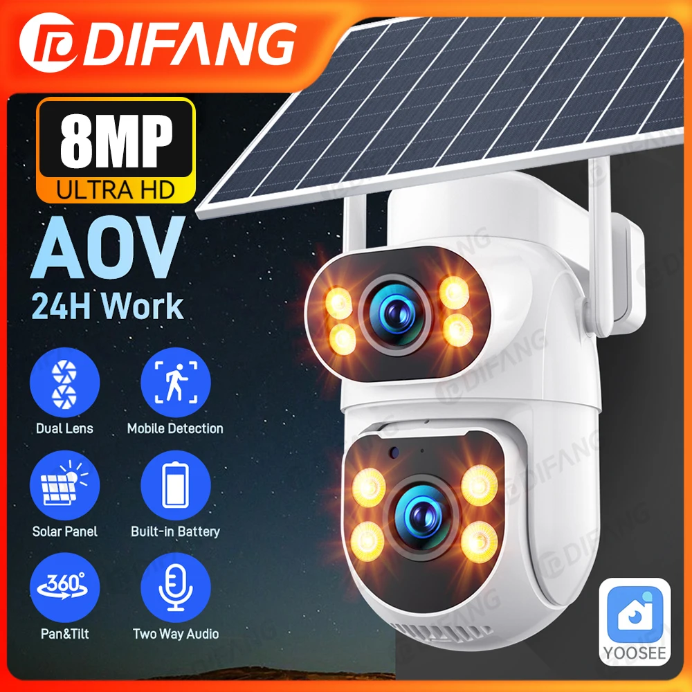 Yoosee Solar AOV Camera 4G Outdoor 8MP 3 Len 3 Screen PIR Human Detect Cameras Waterproof Night Vision CCTV Security Protection