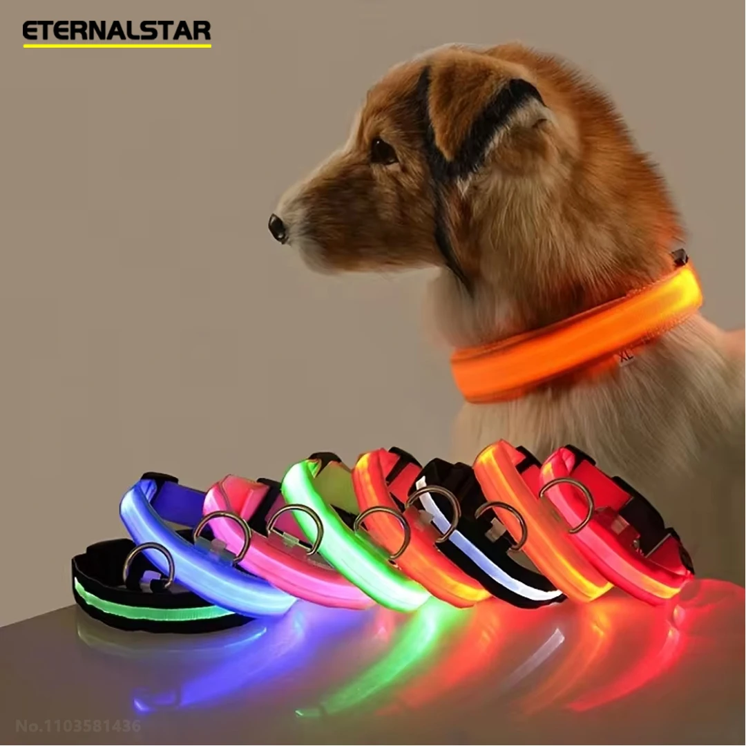 New Nylon Pet Collar LED Night Safety Flashing Glow In The Dark Dog Leash Dogs Luminous Fluorescent Pet Dog Collar Pet Products