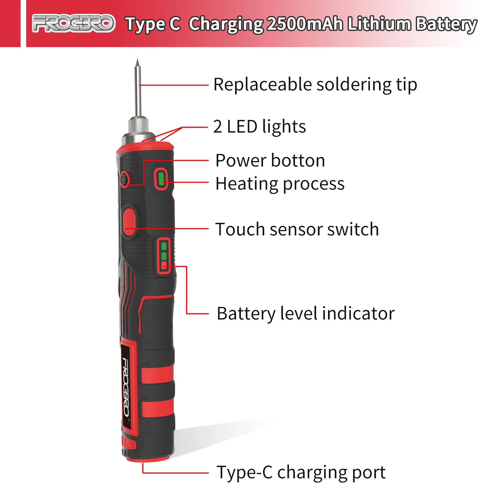 FrogBro Cordless Soldering Iron Kit 2500mAh Rechargeable Battery Soldering Pen Professional Portable Wirless Repair Welding Tool