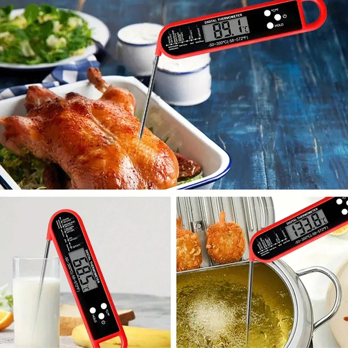 1pc-Digital backlit folding BBQ kitchen cooking ready-to-read thermometer