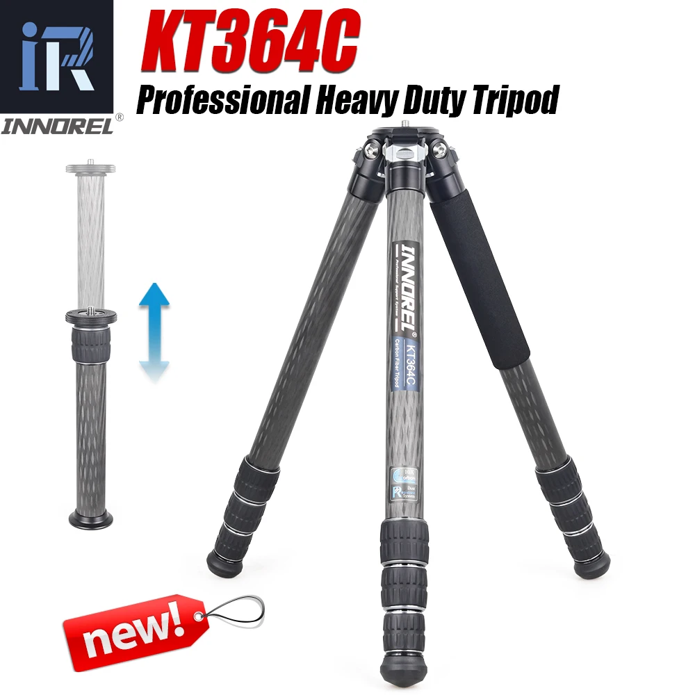 KT364C Professional Carbon Fiber Tripod for DSLR Camera Heavy Duty 36mm 10 Layers Tube Ultra Compact 193cm with Center Column