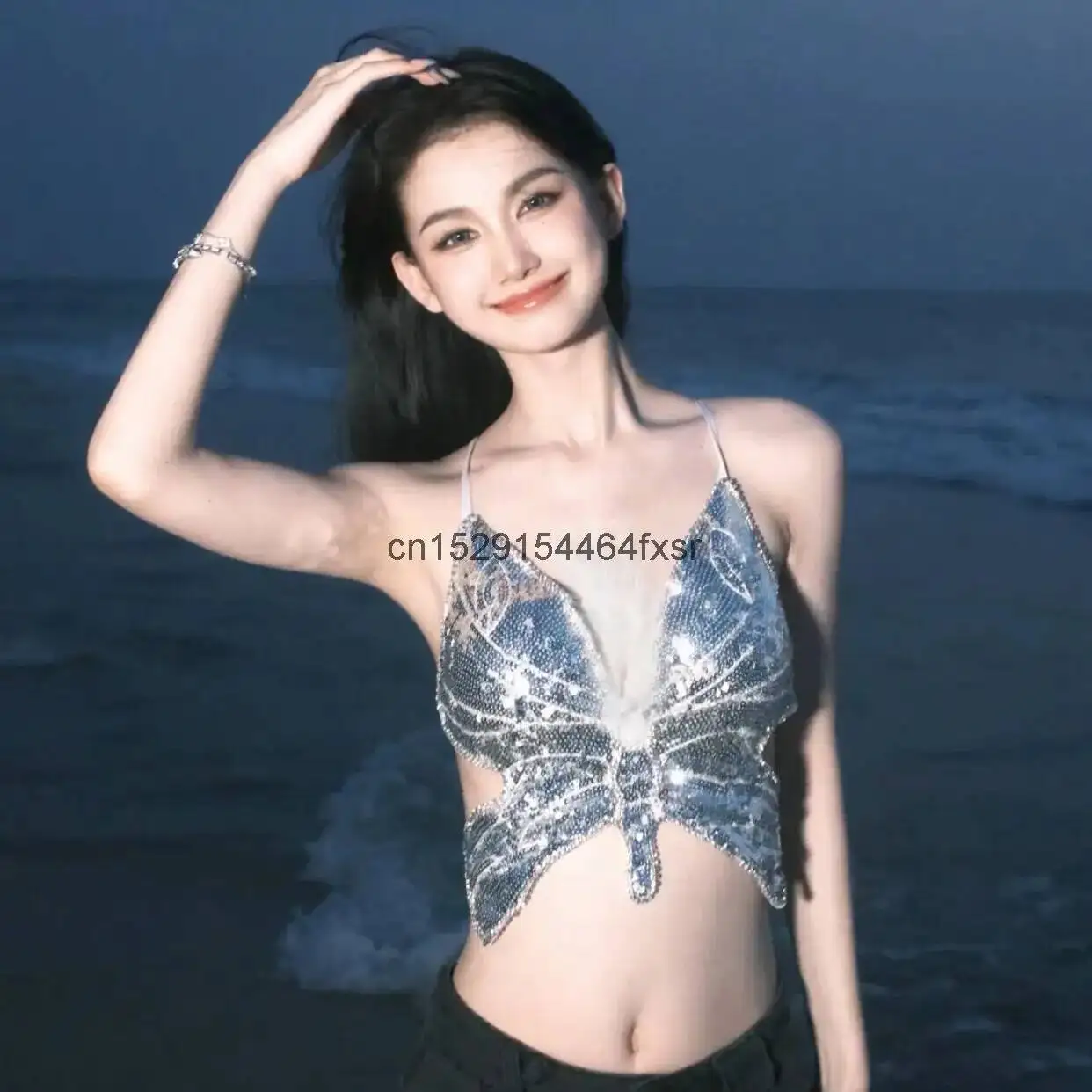 

Industry Luxury Heavy French Light High-quality Sequin Lace Up Suspender with Beautiful Back, Fashionable and Elegant Slim Fit,