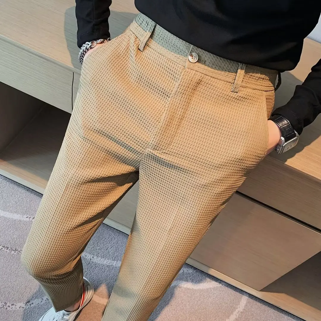 

Casual Slim Fit Men's Summer Thin Busin West Pants No Ironing Required High Quali Nine Point West Pants Straight Leg Sle