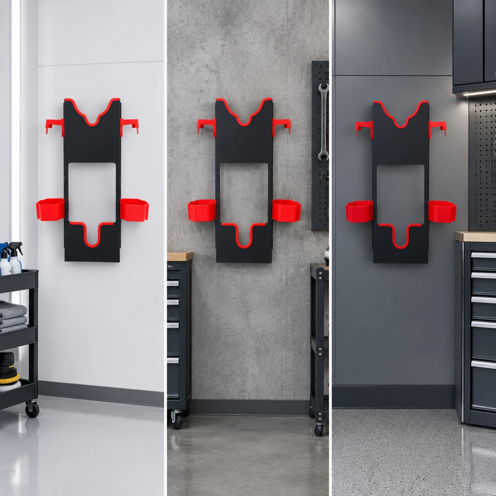 Wall-Mounted Tool Organizer Multi-Compartment Wall-Mounted Polisher Holder with Side Bins Upright Polisher Storage Organizer