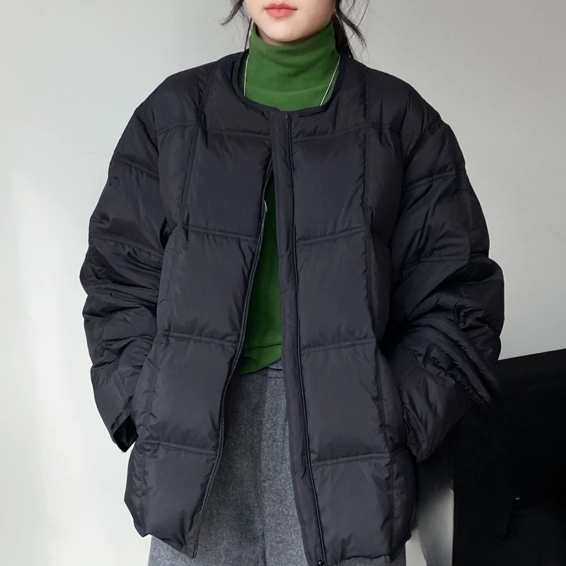 Fluffy and Warm White Duck Down with Bag Down Jacket Round Neck Comfortable Fashion Temperament Beautiful Bread Jacket