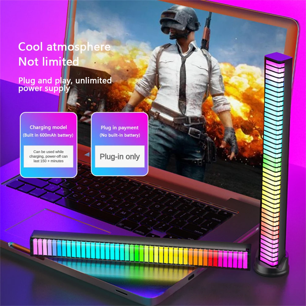 Desktop Atmosphere Light LED RGB Voice-Controlled Computer Car Spectrum Music Rhythm Lights Cool 3D Pickup Safer Night Lights