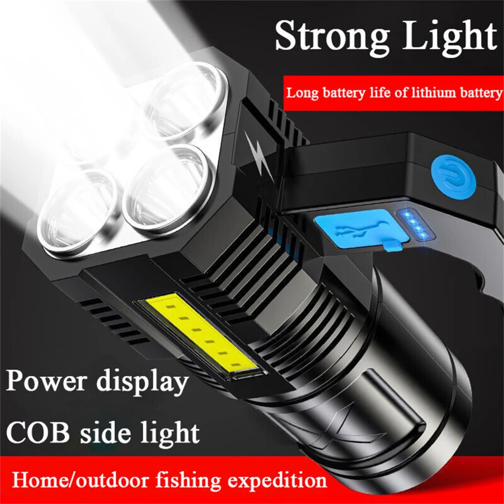 New Handheld LED Flashlight With USB Cable USB Charge Portable Lamp 4 Bright Lighting Modes Outdoor Searchlight Camping Fishing