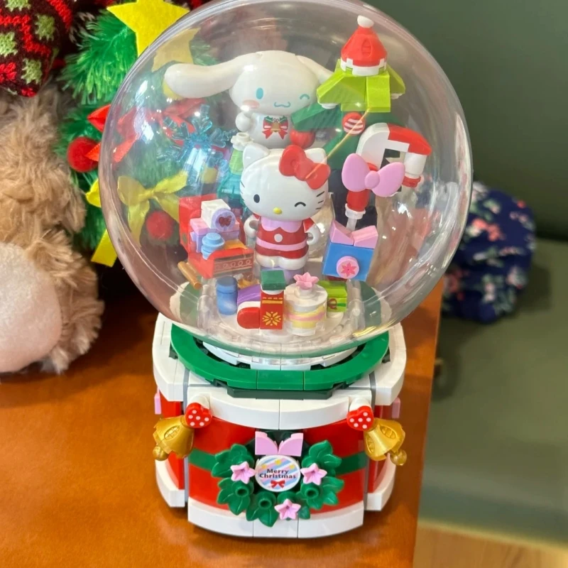 Keeppley Building Blocks Sanrio Wishing Christmas Music Box Hello Kitty Cinnamoroll Splicing Movable Toy Model Ornaments Gift
