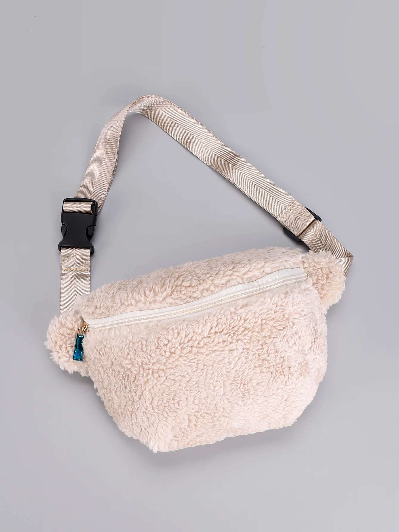 Winter Teddy Plush Waist Bag Women Fluffy Sherpa Fanny Pack Adjustable Belt Zipper Pocket Daily Travel Crossbody Sling Purse