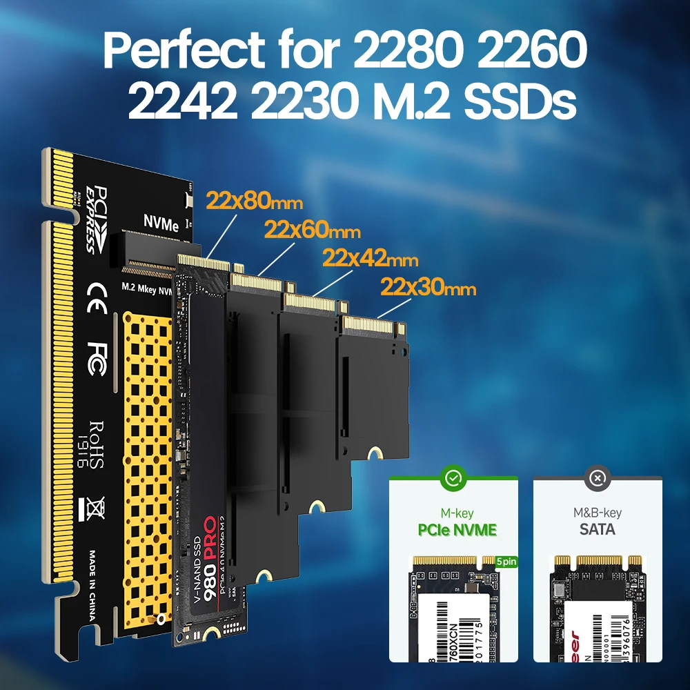 Adattatore da JEYI M.2 NVME a PCIe 4.0 X16, scheda di espansione M.2 NVMe SSD a pci-e 4.0, supporta unà a stato solido 2280/60/42/30  7