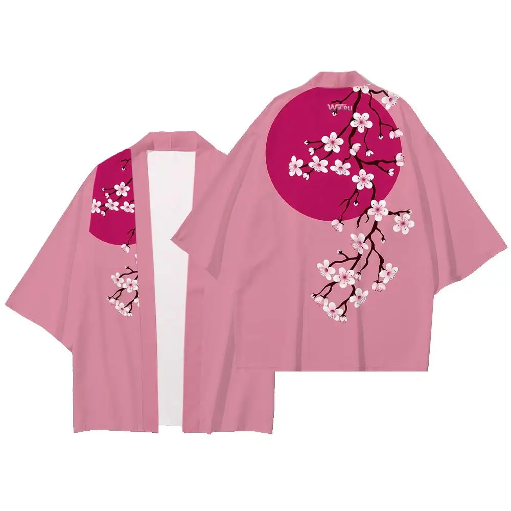 Cardigã Kimono WIFRU para Homens e Mulheres com Estampa de Flor de Cerejeira Japonesa, Jaqueta Haori Estilo Harajuku, Moda Asiática, Roupa Tradicional