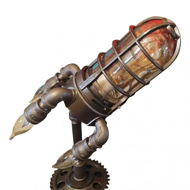 Retro Steampunk Rocket Lamp LED Table Night Light Home Office Decoration