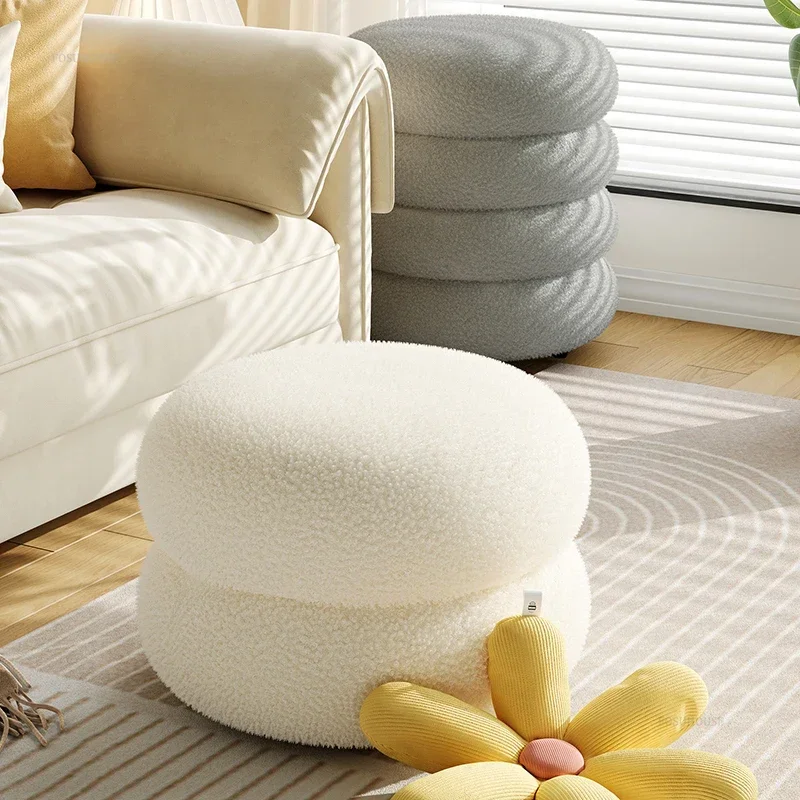 

Modern Sherpa Stools for Living Room Round Soft Cushion Multifunctional Creative Simple Household Footrest for Balcony