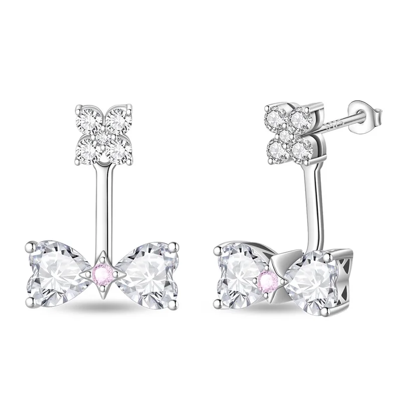 

925 Sterling Silver Stud Earrings Sparkling Zircon Bow Earrings For Women Elegant Anniversary Wedding Jewelry Gifts