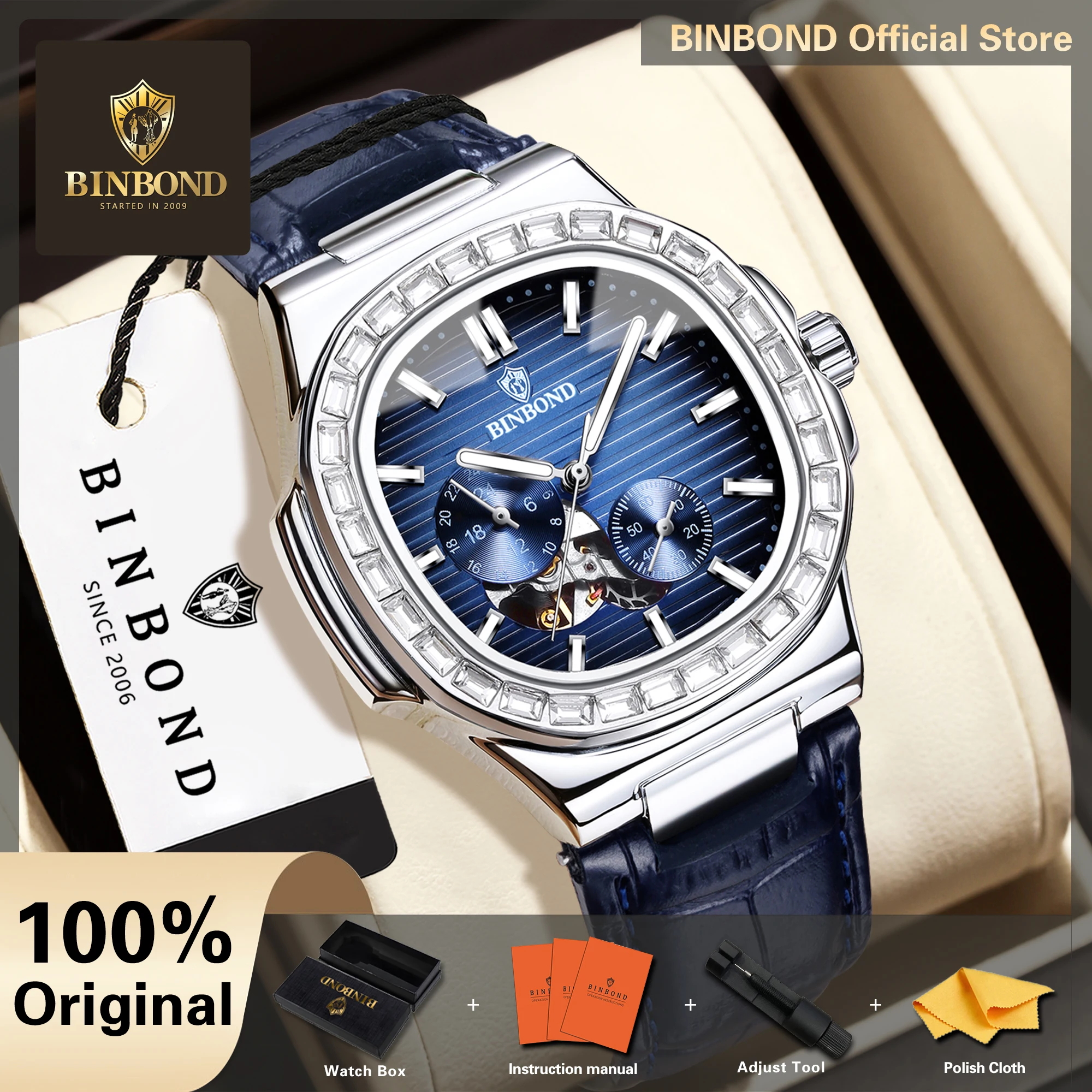 BINBOND Automatic Men's Watch Mechanical Watches For Men Luxury Luminous Waterproof Relogio Tagheuer Masculino Original+Box