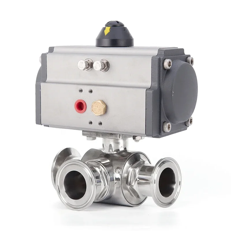 

Stainless Steel 304 T L-port Clamp Ferrule Sanitary Pneumatic 3 Way Three Way Ball Valve With Actuator