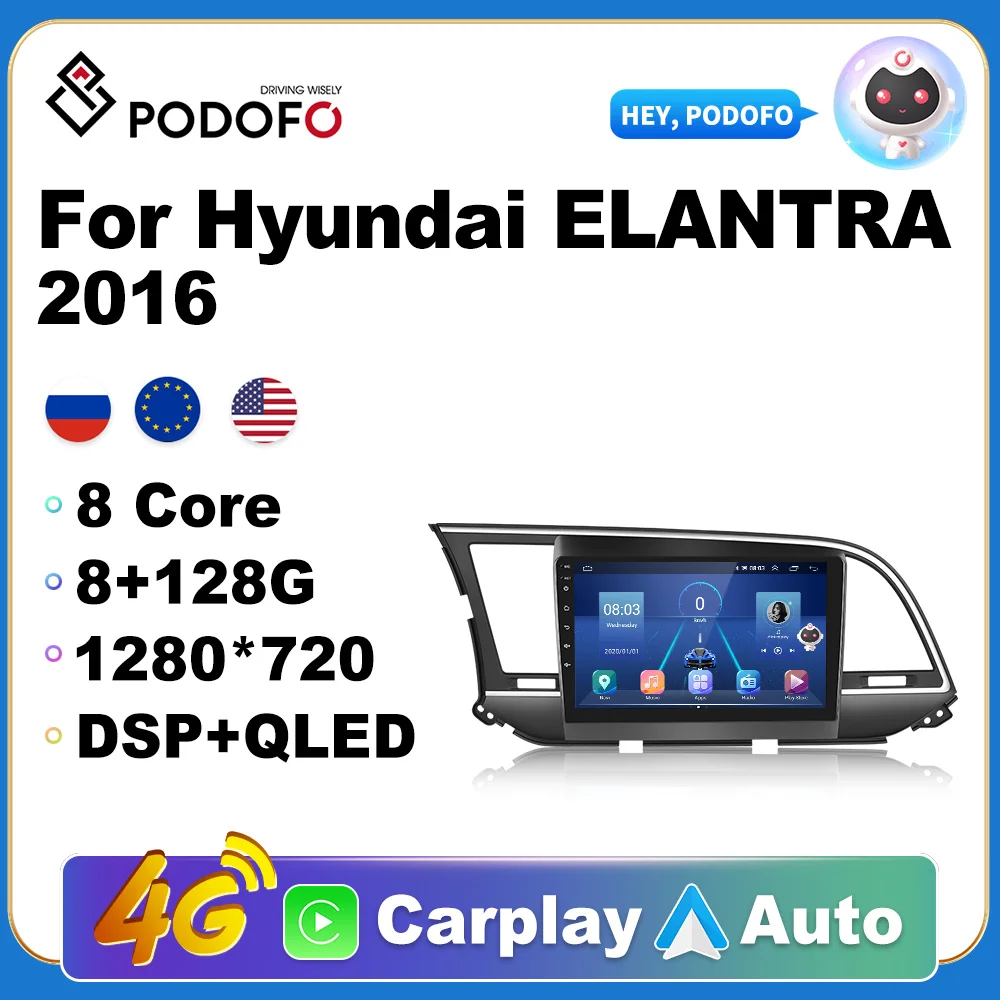 

Podofo Android 11 Car Radio Carplay For Hyundai Elantra 2016 DSP QLED GPS Navigation Multimedia Video Player 4G LTE+wifi