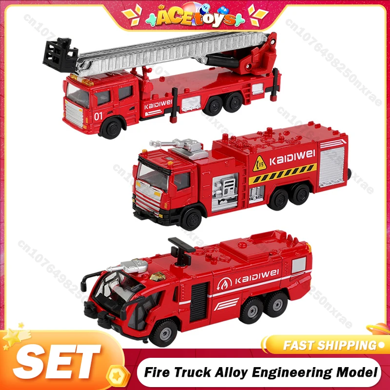 Kaidiwei Fire Truck Alloy Engineering Vehicle Diecast Toys Model Alloy Water Gun Educational Rescue Car Ladder Children Gift