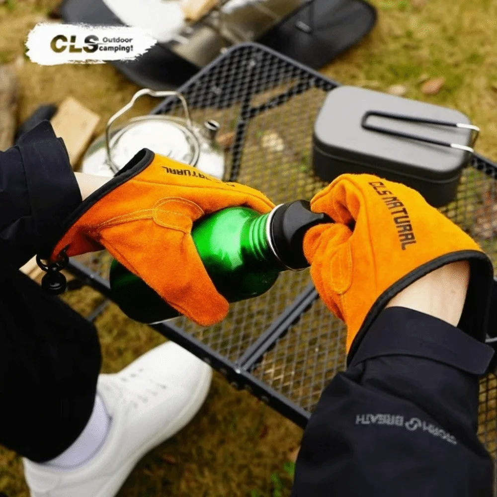 New Cowhide Leather Strong Magnetic BBQ Gloves Heat Resistant Non-Slip Fire Handling Gloves Anti-Scald Leather Grilling Mitts