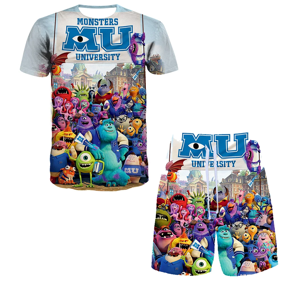 

Disney Monsters University 3D Printed Women Men T-shirt Sets Kids Casual Breathable Clothing Harajuku Beach Shorts Sets